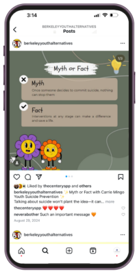 Pictured: Screenshot of one of The Center’s Youth Suicide Prevention Program partners' Never a Bother Instagram posts - 4 of 8
